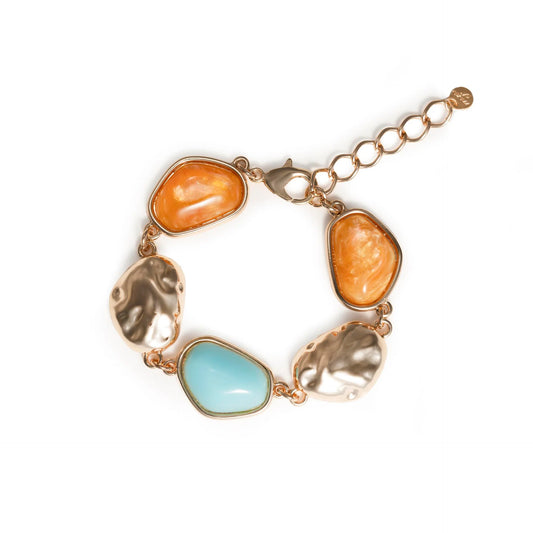 Bracciale in metallo con inserti in acrilico arancio e turchese