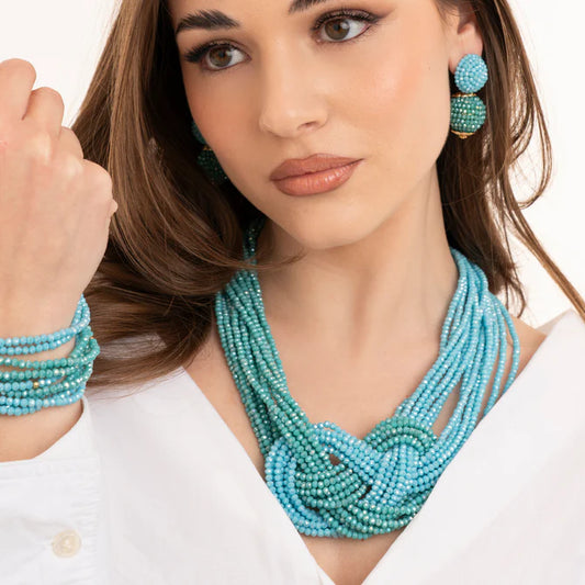 Collana multi filo con micro cristalli a nodo tono blu