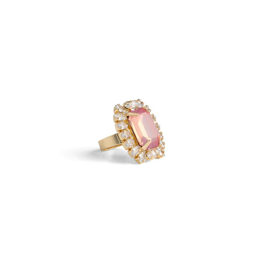 Anello regolabile in metallo con pietra in vetro rosa
